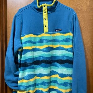 Lands' End Vibrant Striped Fleece Pullover, Women's Large, Snap Mock Neck